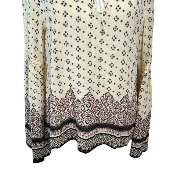 Aeropostale Cream Semi-Sheer Printed Boho Festival Loose Casual Top Size L - Picture 3 of 11